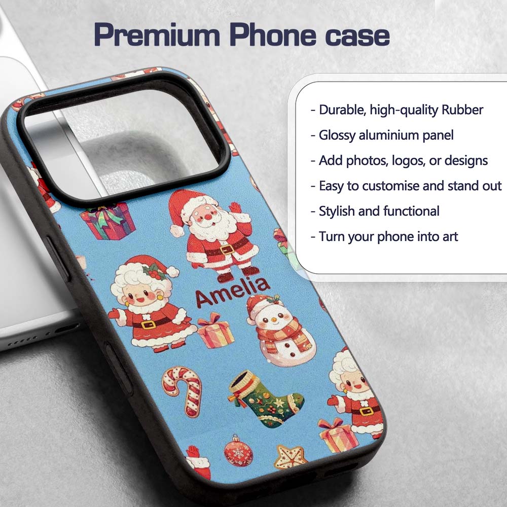 Cute Santa Claus Mrs Claus Snowman Christmas Gift Custom Name Protective Phone Case Mobile Cover Durable Everyday Smartphone Shock Resistant