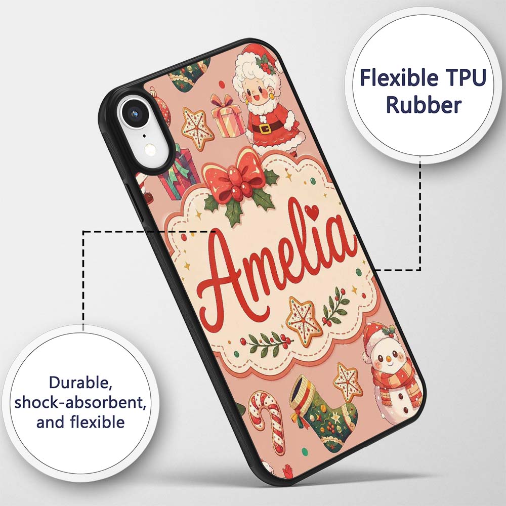 Cute Santa Claus Mrs Claus Snowman Christmas Gift Custom Name Protective Phone Case Mobile Cover Durable Everyday Smartphone Shock Resistant