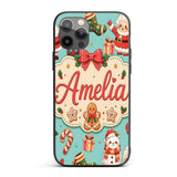 Cute Santa Claus Mrs Claus Snowman Christmas Gift Custom Name Protective Phone Case Mobile Cover Durable Everyday Smartphone Shock Resistant