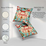 Custom Name Santa Claus Mrs Claus Snowman Christmas Pattern Teal Square Filled Cushion Throw Pillow Sofa Bed Home Decor Zip Washable UK Made