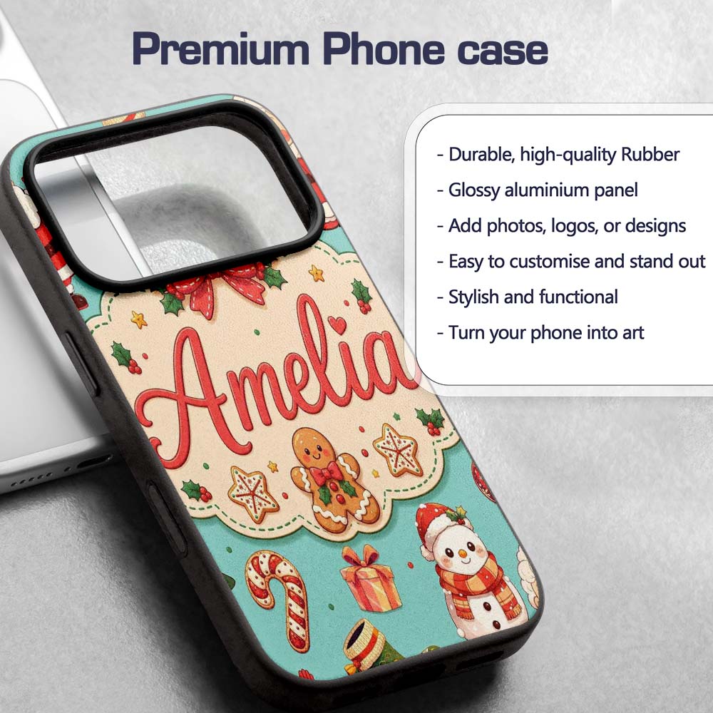 Cute Santa Claus Mrs Claus Snowman Christmas Gift Custom Name Protective Phone Case Mobile Cover Durable Everyday Smartphone Shock Resistant