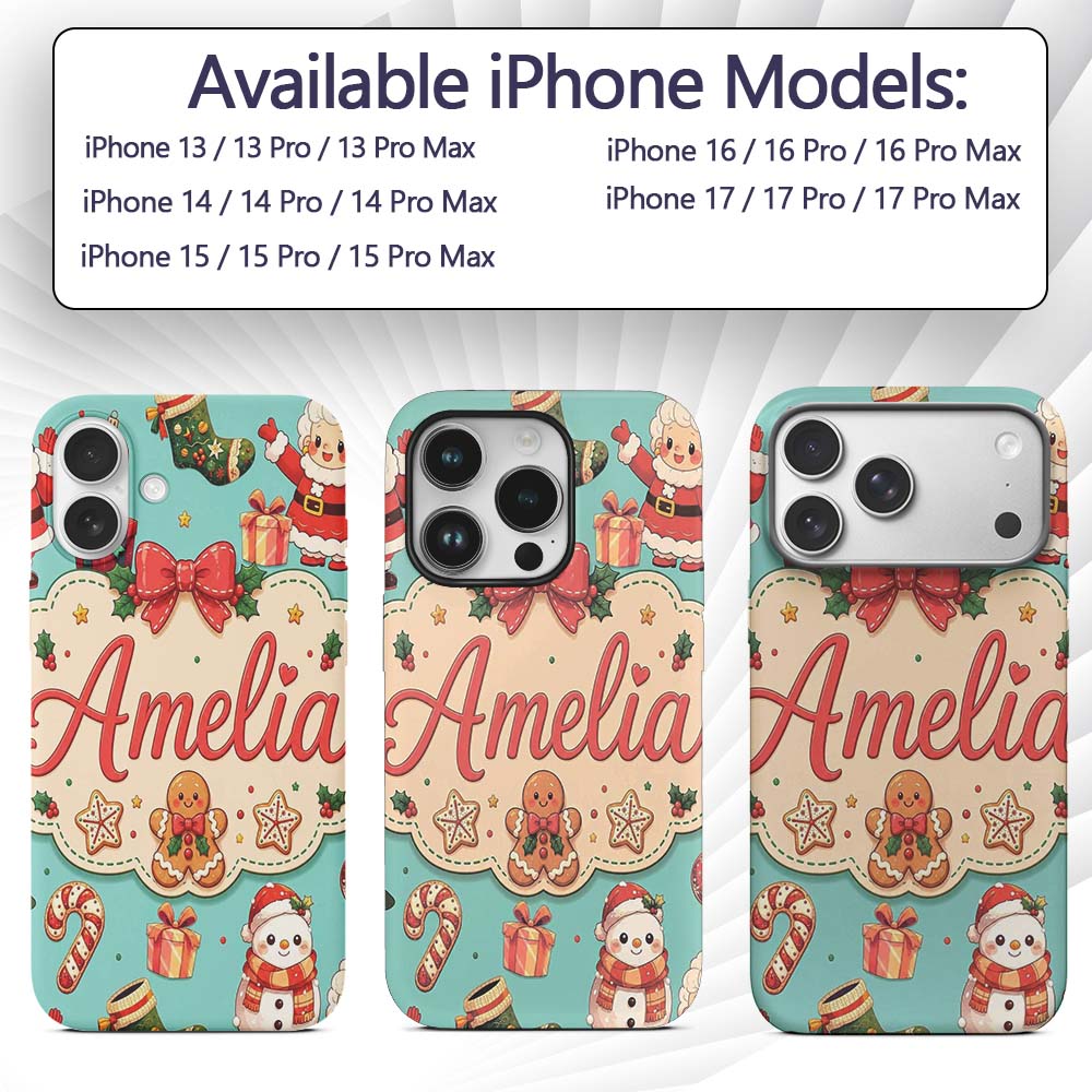 Cute Santa Claus Mrs Claus Snowman Christmas Gift Custom Name Protective Phone Case Mobile Cover Durable Everyday Smartphone Shock Resistant