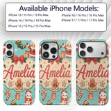 Cute Santa Claus Mrs Claus Snowman Christmas Gift Custom Name Protective Phone Case Mobile Cover Durable Everyday Smartphone Shock Resistant
