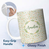 Personalized Custom Name Delicate Watercolor Carrot and Herb Botanical Seamless Pattern Light 11oz Ceramic Coffee Tea Mug White Large Handle