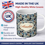 Personalized Custom Name Painterly Puffin Coastal Pattern Artistic Wildlife Seamless Design 11oz Ceramic Coffee Tea Mug White Large Handle