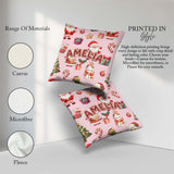 Custom Name Santa Claus Mrs Claus Snowman Christmas Pattern Pink Square Filled Cushion Throw Pillow Sofa Bed Home Decor Zip Washable UK Made