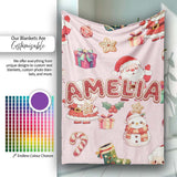 Cute Santa Claus Mrs Claus Snowman Christmas Gift Pattern Pink  Personalised Custom Name Super Soft Fleece Blanket Bed Sofa Throw