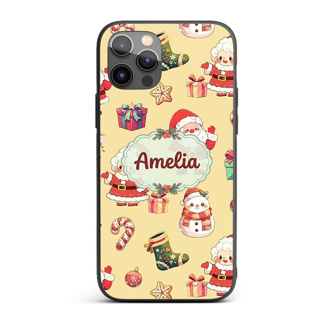 Cute Santa Claus Mrs Claus Snowman Christmas Gift Custom Name Protective Phone Case Mobile Cover Durable Everyday Smartphone Shock Resistant