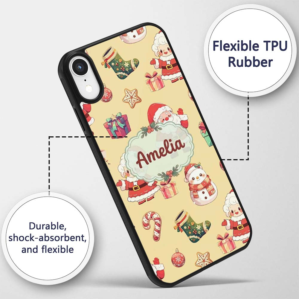 Cute Santa Claus Mrs Claus Snowman Christmas Gift Custom Name Protective Phone Case Mobile Cover Durable Everyday Smartphone Shock Resistant
