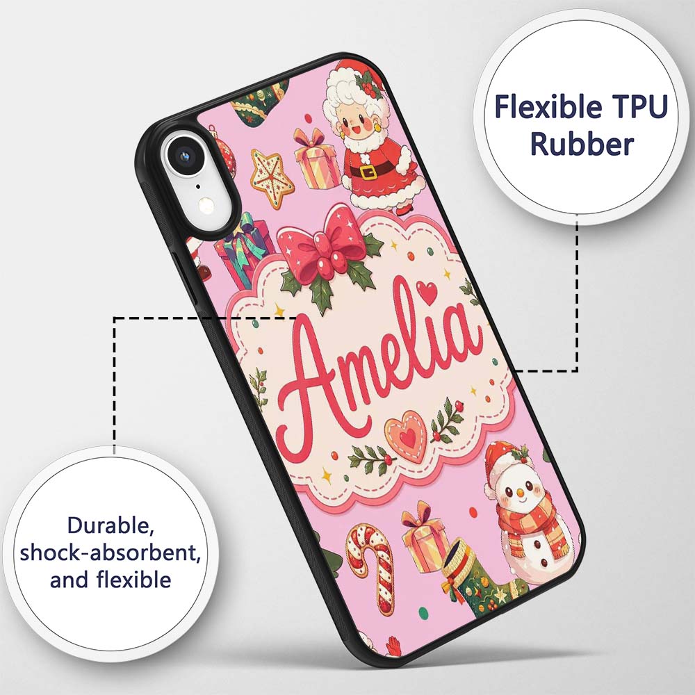 Cute Santa Claus Mrs Claus Snowman Christmas Gift Custom Name Protective Phone Case Mobile Cover Durable Everyday Smartphone Shock Resistant