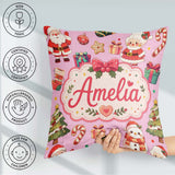 Custom Name Cute Santa Claus Mrs Claus Christmas Candy Cane Pink Square Filled Cushion Throw Pillow Sofa Bed Home Decor Zip Washable UK Made