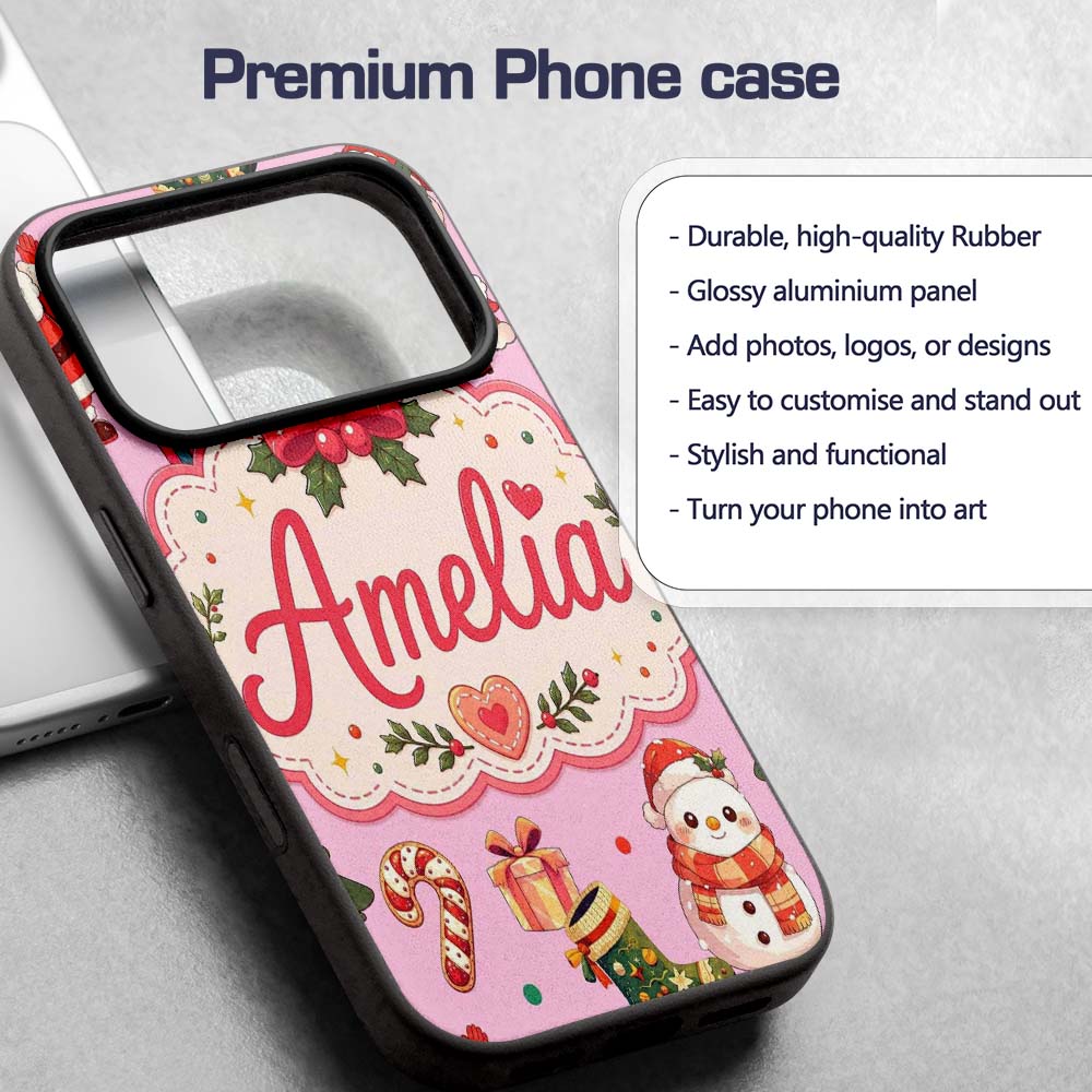 Cute Santa Claus Mrs Claus Snowman Christmas Gift Custom Name Protective Phone Case Mobile Cover Durable Everyday Smartphone Shock Resistant