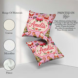 Custom Name Cute Santa Claus Mrs Claus Christmas Candy Cane Pink Square Filled Cushion Throw Pillow Sofa Bed Home Decor Zip Washable UK Made