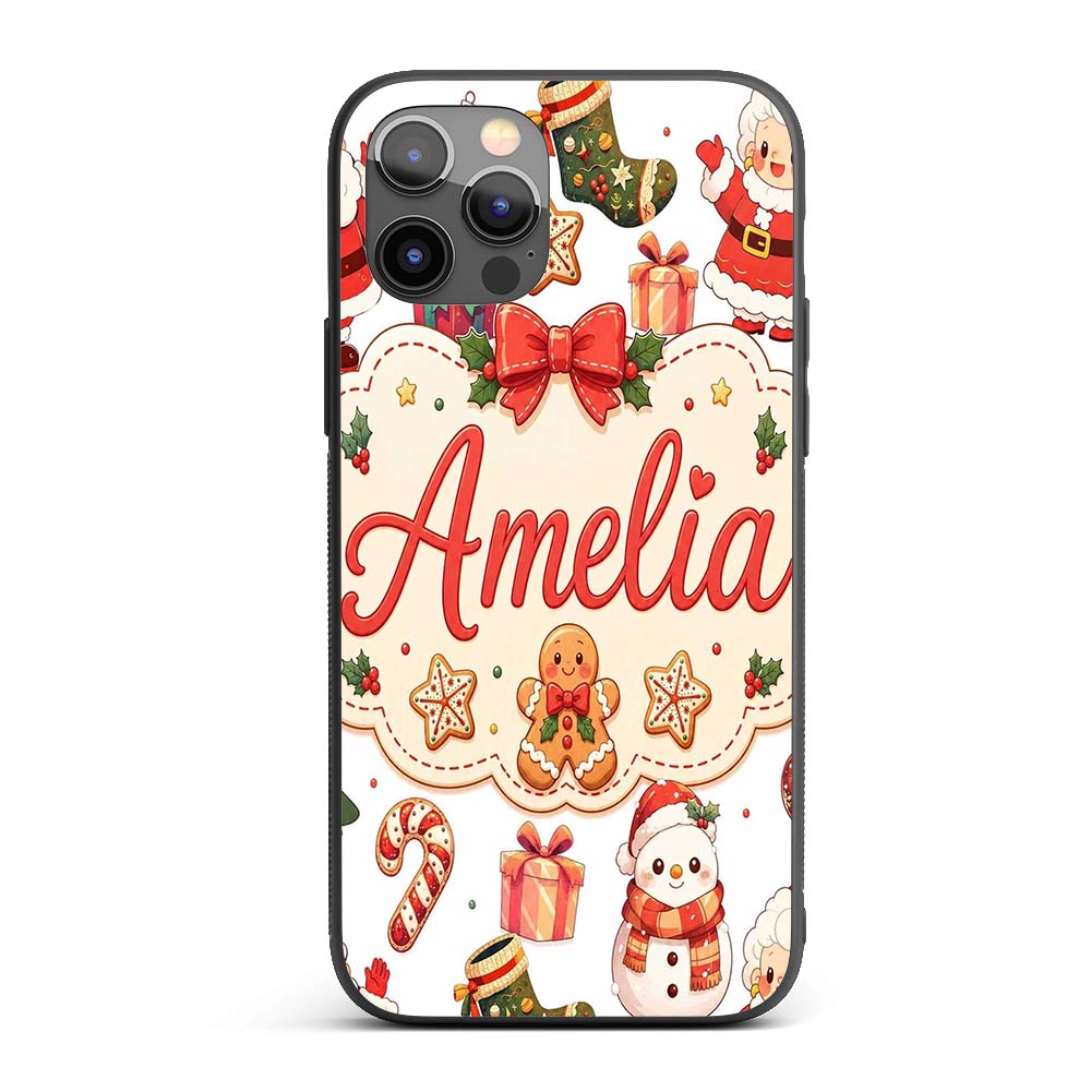 Cute Santa Claus Mrs Claus Snowman Christmas Gift Custom Name Protective Phone Case Mobile Cover Durable Everyday Smartphone Shock Resistant