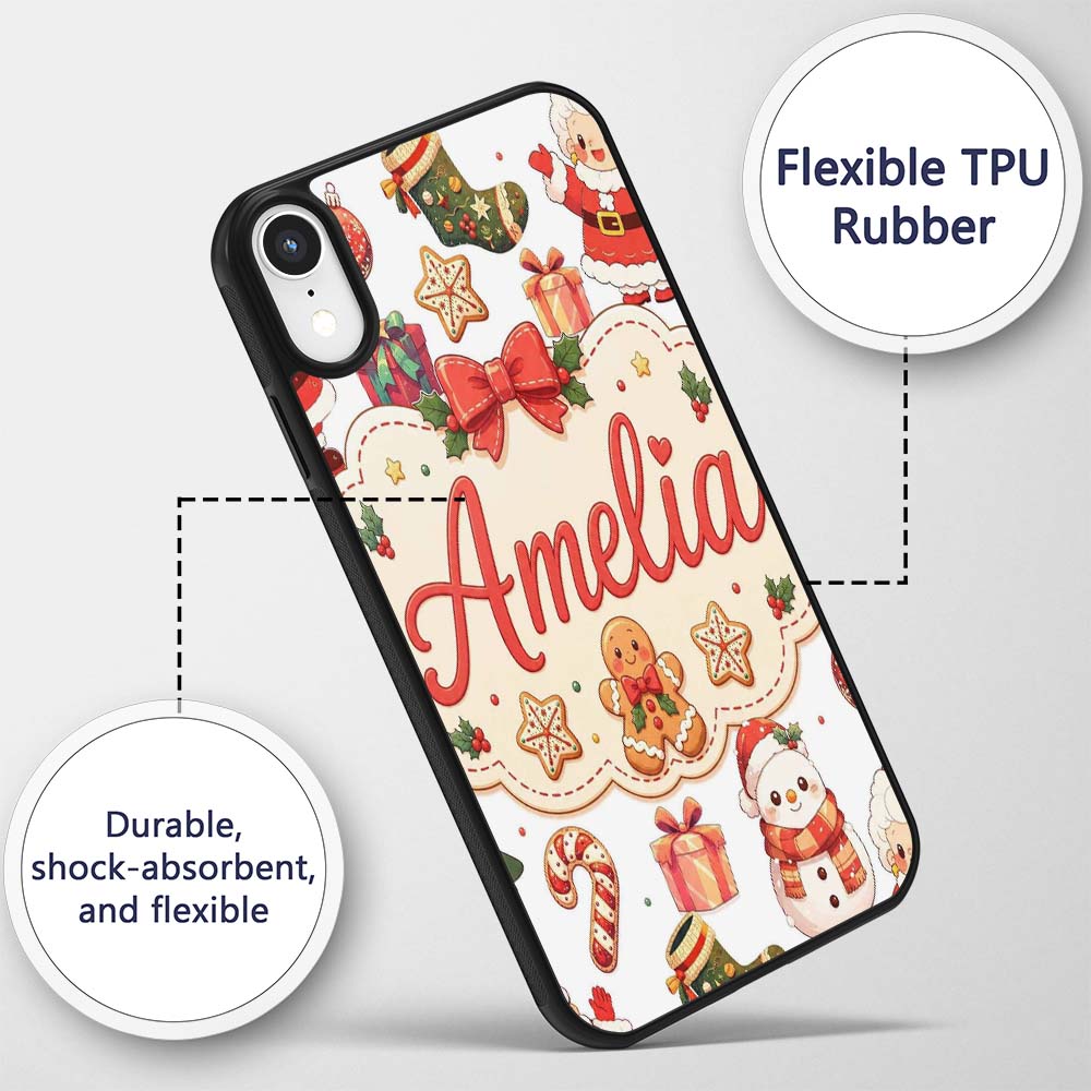 Cute Santa Claus Mrs Claus Snowman Christmas Gift Custom Name Protective Phone Case Mobile Cover Durable Everyday Smartphone Shock Resistant