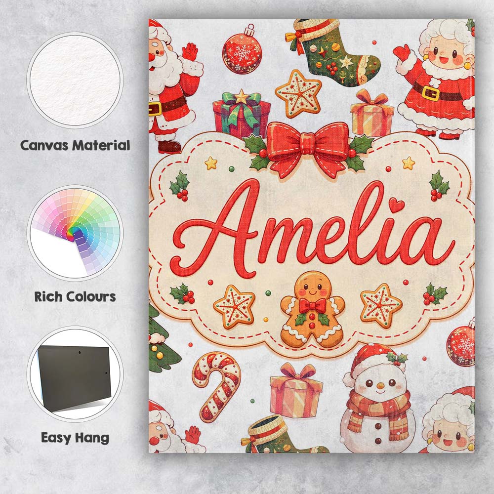 Personalised Name Cute Santa Claus Mrs Custom  Modern Room Accent Elegant Feature Canvas Wall Art Print Decor Picture Ready to Hang