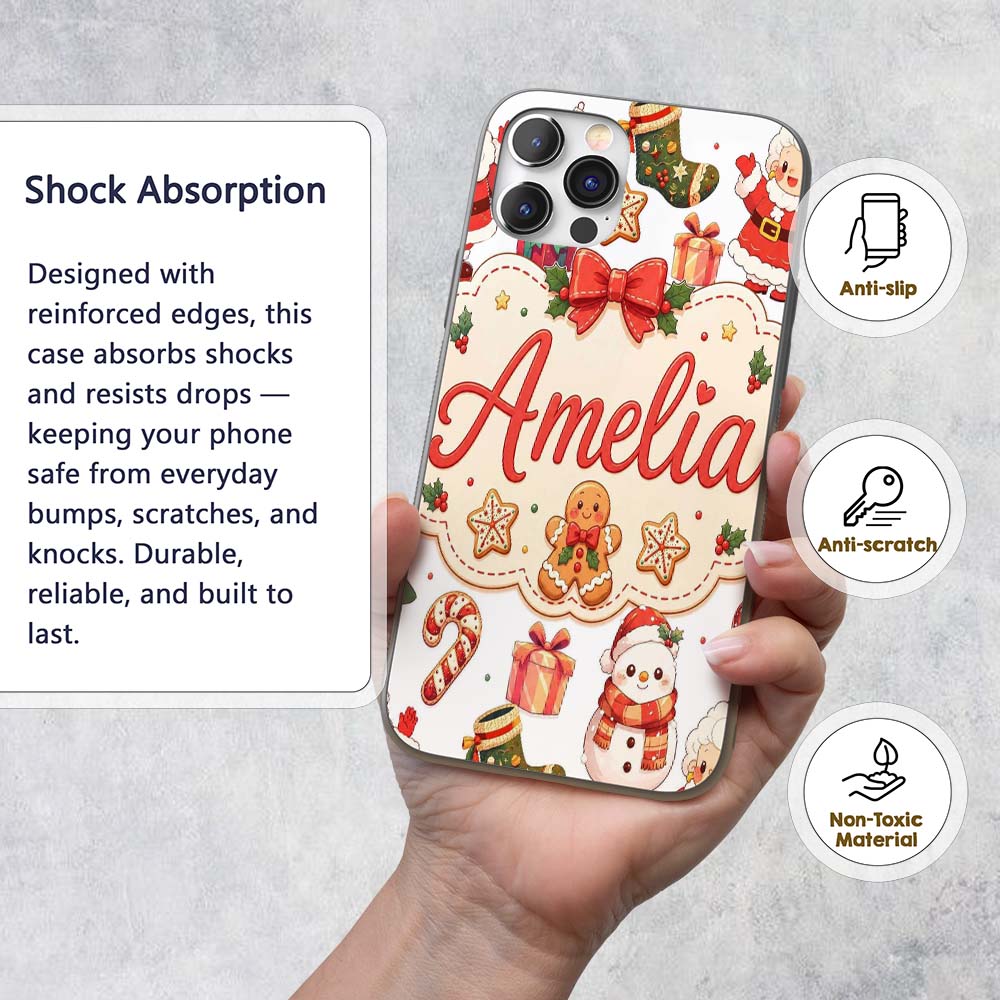 Cute Santa Claus Mrs Claus Snowman Christmas Gift Custom Name Protective Phone Case Mobile Cover Durable Everyday Smartphone Shock Resistant