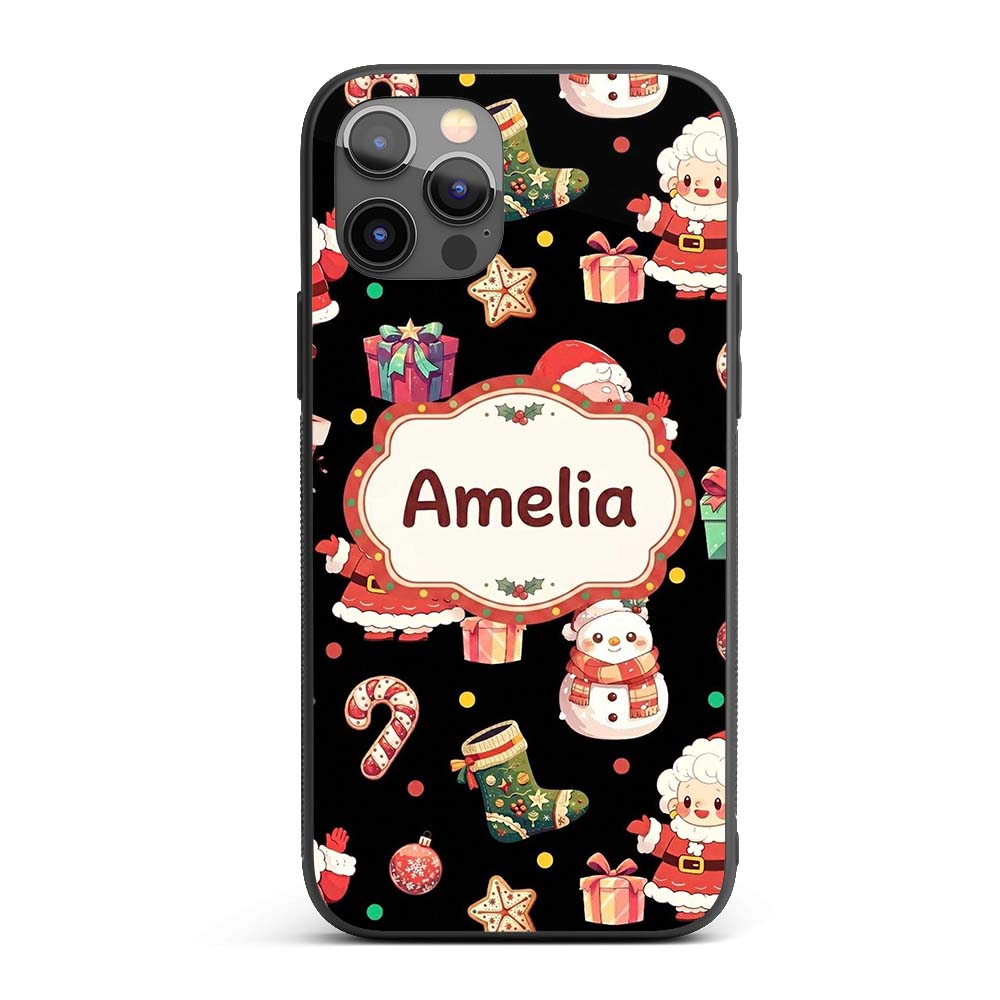 Cute Santa Claus Mrs Claus Snowman Christmas Gift Custom Name Protective Phone Case Mobile Cover Durable Everyday Smartphone Shock Resistant