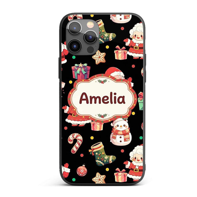 Cute Santa Claus Mrs Claus Snowman Christmas Gift Custom Name Protective Phone Case Mobile Cover Durable Everyday Smartphone Shock Resistant