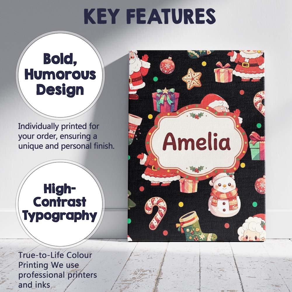 Personalised Name Cute Santa Claus Mrs Custom  Modern Room Accent Elegant Feature Canvas Wall Art Print Decor Picture Ready to Hang