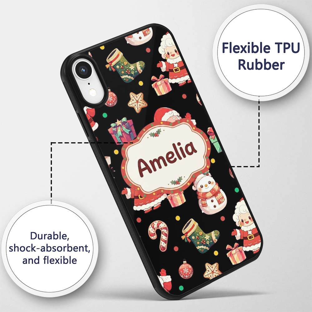 Cute Santa Claus Mrs Claus Snowman Christmas Gift Custom Name Protective Phone Case Mobile Cover Durable Everyday Smartphone Shock Resistant