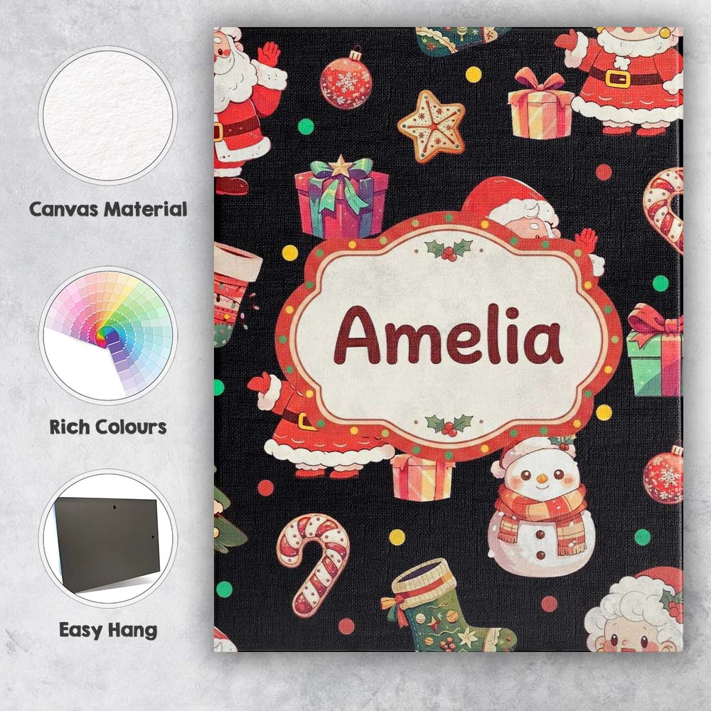 Personalised Name Cute Santa Claus Mrs Custom  Modern Room Accent Elegant Feature Canvas Wall Art Print Decor Picture Ready to Hang