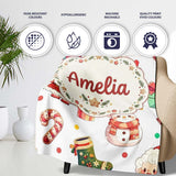 Cute Santa Claus Mrs Claus Snowman Christmas Gift Candy Cane Lovely  Personalised Custom Name Super Soft Fleece Blanket Bed Sofa Throw