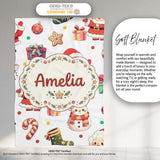 Cute Santa Claus Mrs Claus Snowman Christmas Gift Candy Cane Lovely  Personalised Custom Name Super Soft Fleece Blanket Bed Sofa Throw