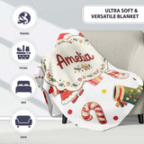 Cute Santa Claus Mrs Claus Snowman Christmas Gift Candy Cane Lovely  Personalised Custom Name Super Soft Fleece Blanket Bed Sofa Throw