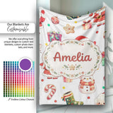 Cute Santa Claus Mrs Claus Snowman Christmas Gift Candy Cane Lovely  Personalised Custom Name Super Soft Fleece Blanket Bed Sofa Throw