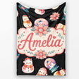 Cute Snowman Snow Globe Poinsettia Flower Christmas Pattern Black  Personalised Custom Name Super Soft Fleece Blanket Bed Sofa Throw