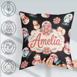 Custom Name Snowman Snow Globe Poinsettia Flower Christmas Black Square Filled Cushion Throw Pillow Sofa Bed Home Decor Zip Washable UK Made