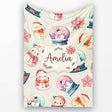 Cute Snowman Snow Globe Poinsettia Flower Christmas Pattern Cream  Personalised Custom Name Super Soft Fleece Blanket Bed Sofa Throw