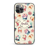 Cute Snowman Snow Globe Poinsettia Printed Design Custom Name Protective Phone Case Mobile Cover Durable Everyday Smartphone Shock Resistant
