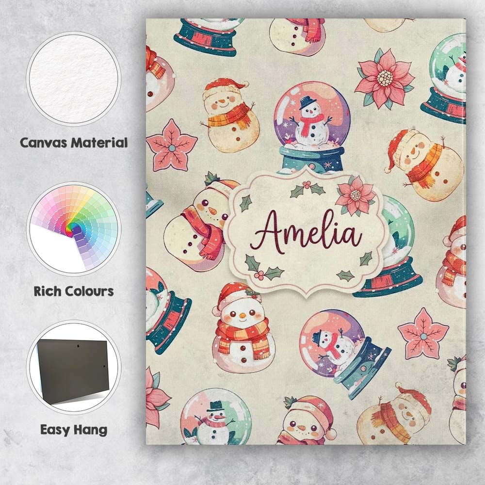 Personalised Name Cute Snowman Snow Globe Custom  Unique Gift Idea Elegant Feature Canvas Wall Art Print Decor Picture Ready to Hang