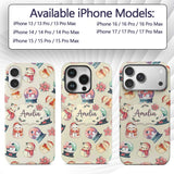 Cute Snowman Snow Globe Poinsettia Printed Design Custom Name Protective Phone Case Mobile Cover Durable Everyday Smartphone Shock Resistant