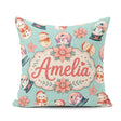Custom Name Snowman Snow Globe Poinsettia Christmas Pattern Teal Square Filled Cushion Throw Pillow Sofa Bed Home Decor Zip Washable UK Made