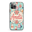 Cute Snowman Snow Globe Poinsettia Printed Design Custom Name Protective Phone Case Mobile Cover Durable Everyday Smartphone Shock Resistant