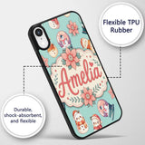 Cute Snowman Snow Globe Poinsettia Printed Design Custom Name Protective Phone Case Mobile Cover Durable Everyday Smartphone Shock Resistant