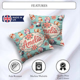 Custom Name Snowman Snow Globe Poinsettia Christmas Pattern Teal Square Filled Cushion Throw Pillow Sofa Bed Home Decor Zip Washable UK Made