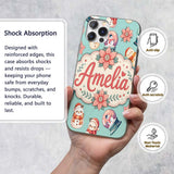 Cute Snowman Snow Globe Poinsettia Printed Design Custom Name Protective Phone Case Mobile Cover Durable Everyday Smartphone Shock Resistant