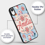 Cute Snowman Snow Globe Poinsettia Printed Design Custom Name Protective Phone Case Mobile Cover Durable Everyday Smartphone Shock Resistant