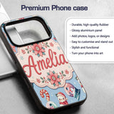 Cute Snowman Snow Globe Poinsettia Printed Design Custom Name Protective Phone Case Mobile Cover Durable Everyday Smartphone Shock Resistant