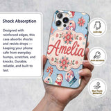 Cute Snowman Snow Globe Poinsettia Printed Design Custom Name Protective Phone Case Mobile Cover Durable Everyday Smartphone Shock Resistant