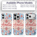 Cute Snowman Snow Globe Poinsettia Printed Design Custom Name Protective Phone Case Mobile Cover Durable Everyday Smartphone Shock Resistant