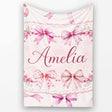 Watercolor Pink Ribbon Bows Beige Background Seamless Pattern Lovely  Personalised Custom Name Super Soft Fleece Blanket Bed Sofa Throw