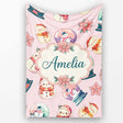 Cute Snowman Snow Globe Poinsettia Flower Christmas Light Pink  Personalised Custom Name Super Soft Fleece Blanket Bed Sofa Throw