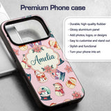 Cute Snowman Snow Globe Poinsettia Printed Design Custom Name Protective Phone Case Mobile Cover Durable Everyday Smartphone Shock Resistant