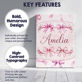 Personalised Name Watercolor Pink Ribbon Bows Beige Background Custom Modern Room Accent Canvas Wall Art Print Decor Picture Ready to Hang