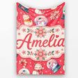 Cute Snowman Snow Globe Poinsettia Flower Christmas Pattern Red  Personalised Custom Name Super Soft Fleece Blanket Bed Sofa Throw